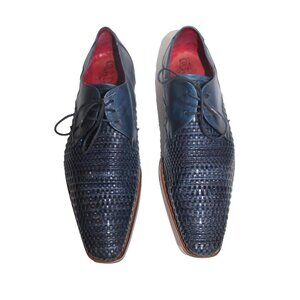Jeffrey West Shoes Mens US 10 Muse Blue Leather Weave Almond Toe Spain VGC